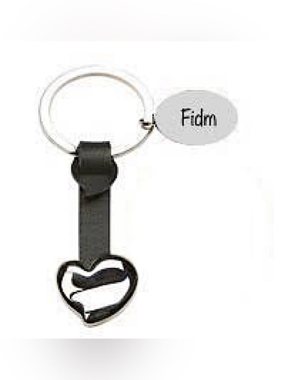 FIDM silver heart & leather keychain